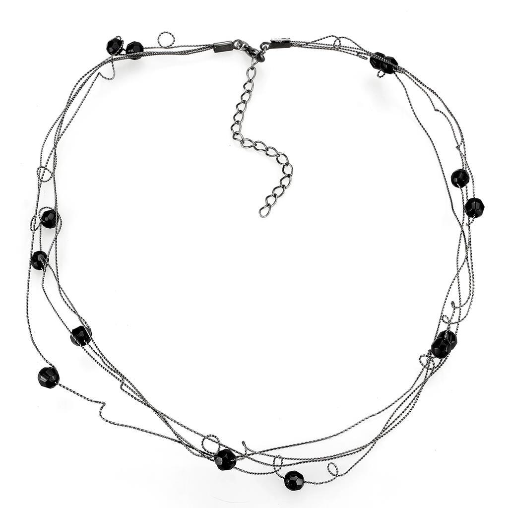 LO4719 - Ruthenium White Metal Necklace with Synthetic Synthetic Glass in Jet-0