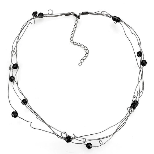 LO4719 - Ruthenium White Metal Necklace with Synthetic Synthetic Glass in Jet-0
