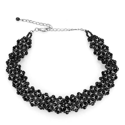 LO4720 - Rhodium Stainless Steel Necklace with Synthetic Synthetic Glass in Jet-0