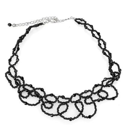 LO4721 - Rhodium Brass Necklace with Synthetic Synthetic Glass in Jet-0