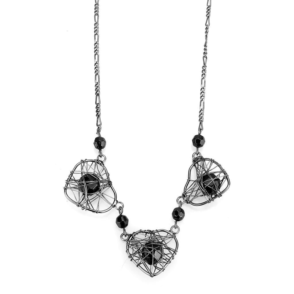 LO4728 - Ruthenium White Metal Necklace with Synthetic Synthetic Glass in Jet-0