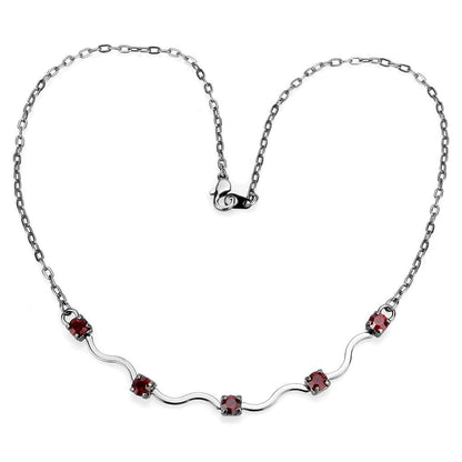 LO4730 - Ruthenium White Metal Necklace with AAA Grade CZ  in Siam-0