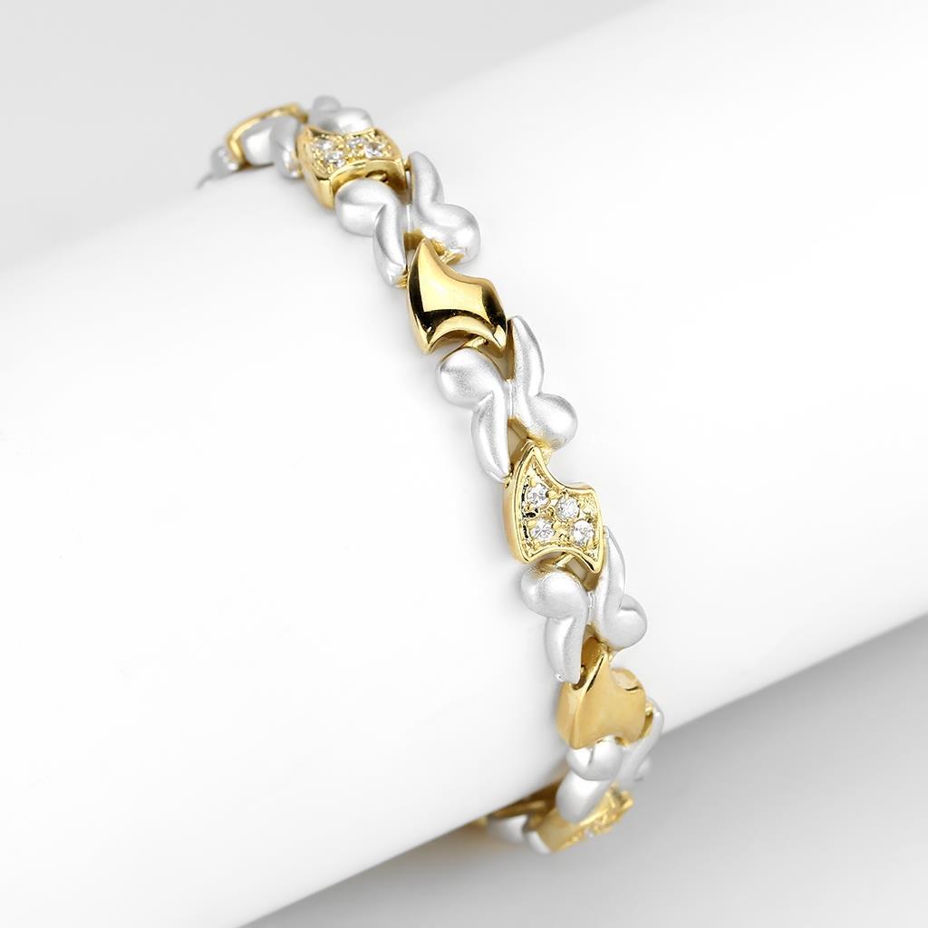 LO4736 - Gold+Rhodium Brass Bracelet with AAA Grade CZ  in Clear-0