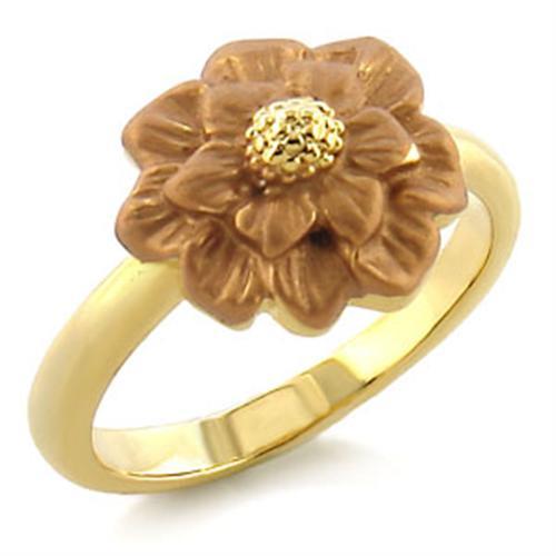 LO505 - Gold White Metal Ring with Top Grade Crystal  in Light Smoked-0