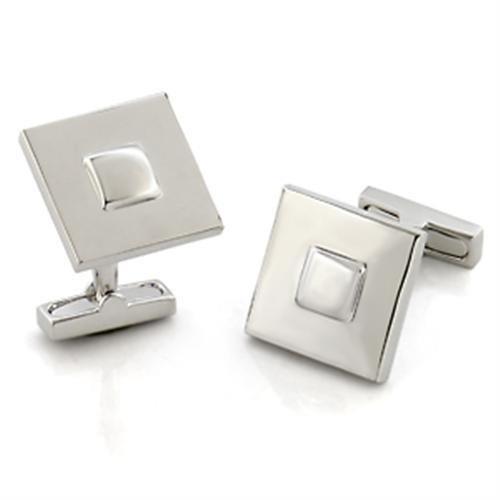 LO554 - Rhodium Brass Cufflink with No Stone-0