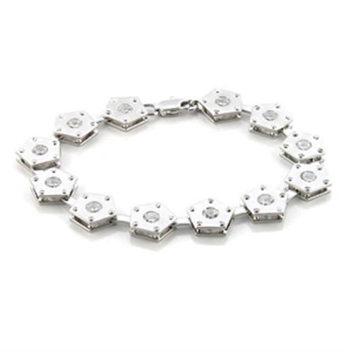 LO584 - Matte Rhodium & Rhodium Brass Bracelet with AAA Grade CZ  in Clear-0
