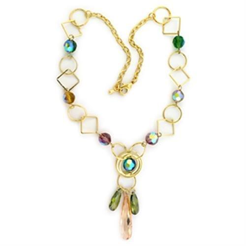 LO721 - Gold Brass Necklace with Synthetic Glass Bead in Multi Color-0