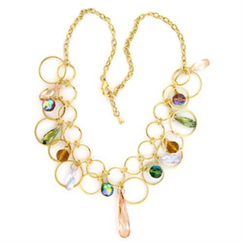 LO724 - Gold Brass Necklace with AAA Grade CZ  in Multi Color-0