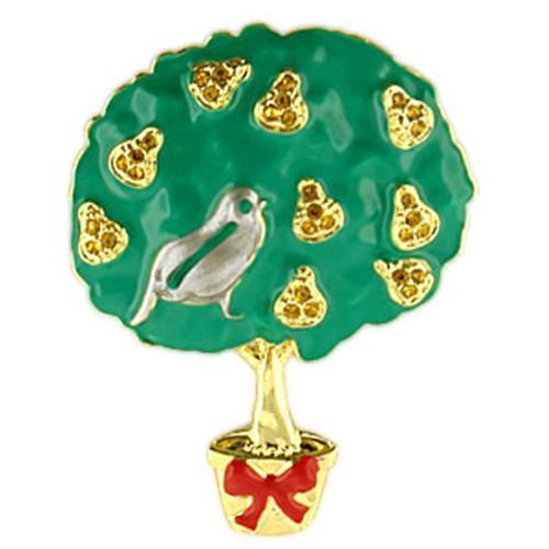 LO834 - Gold+Rhodium White Metal Brooches with Top Grade Crystal  in Topaz-0