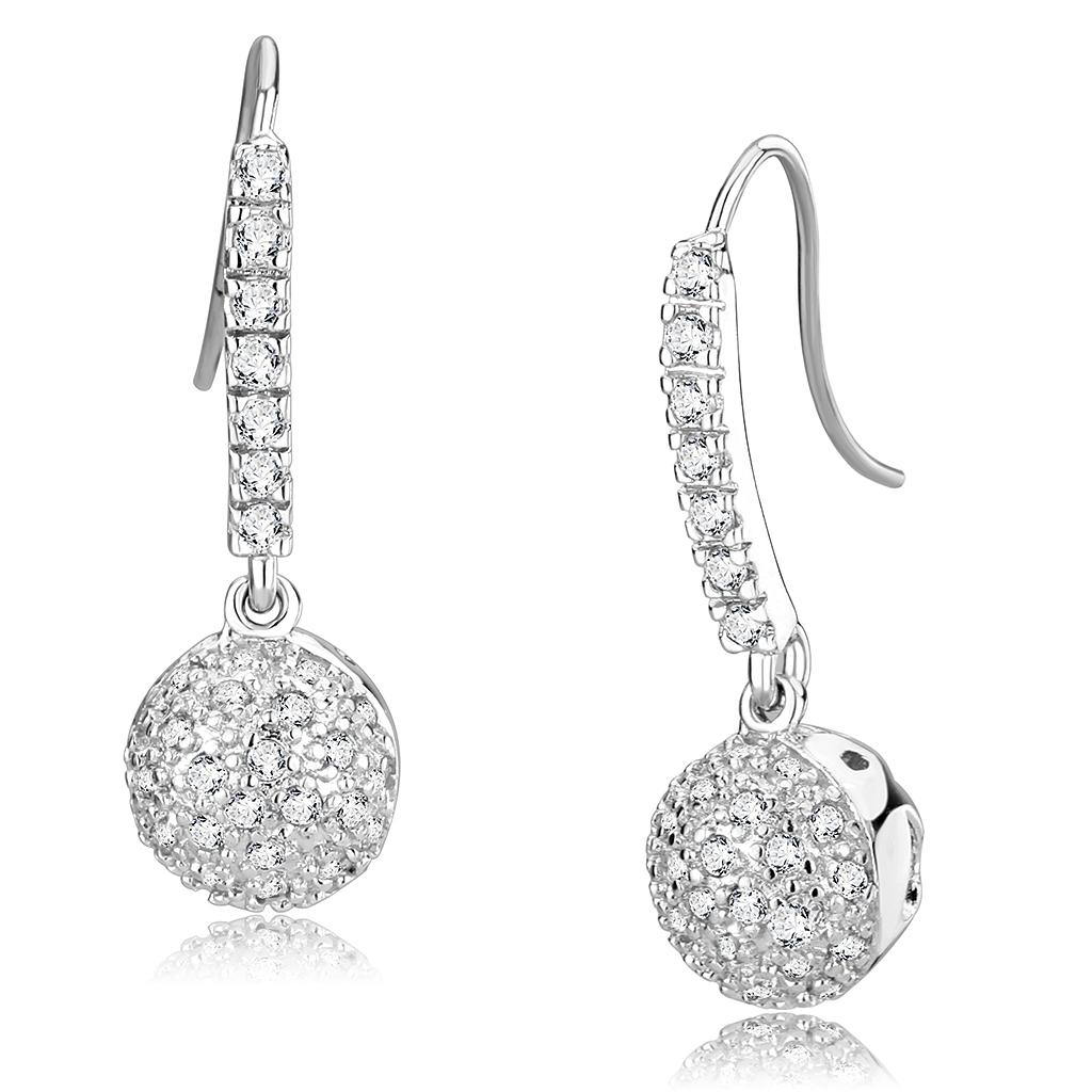 LO893 - Rhodium Brass Earrings with AAA Grade CZ  in Clear-0