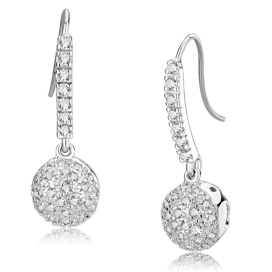 LO893 - Rhodium Brass Earrings with AAA Grade CZ  in Clear-0