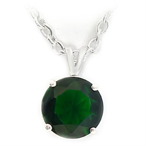 LOA072 - Silver Brass Chain Pendant with Synthetic Spinel in Emerald-0