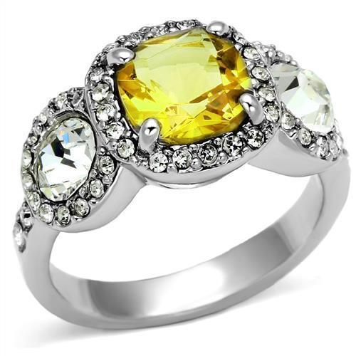LOA1068 - Rhodium Brass Ring with Synthetic Synthetic Glass in Citrine Yellow-0
