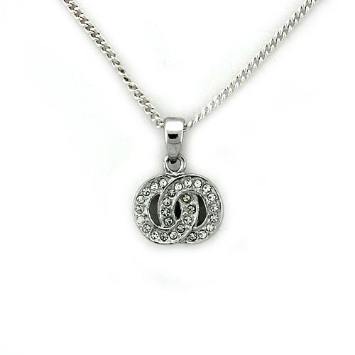 LOA1163 - Rhodium Brass Chain Pendant with Top Grade Crystal  in Clear-0