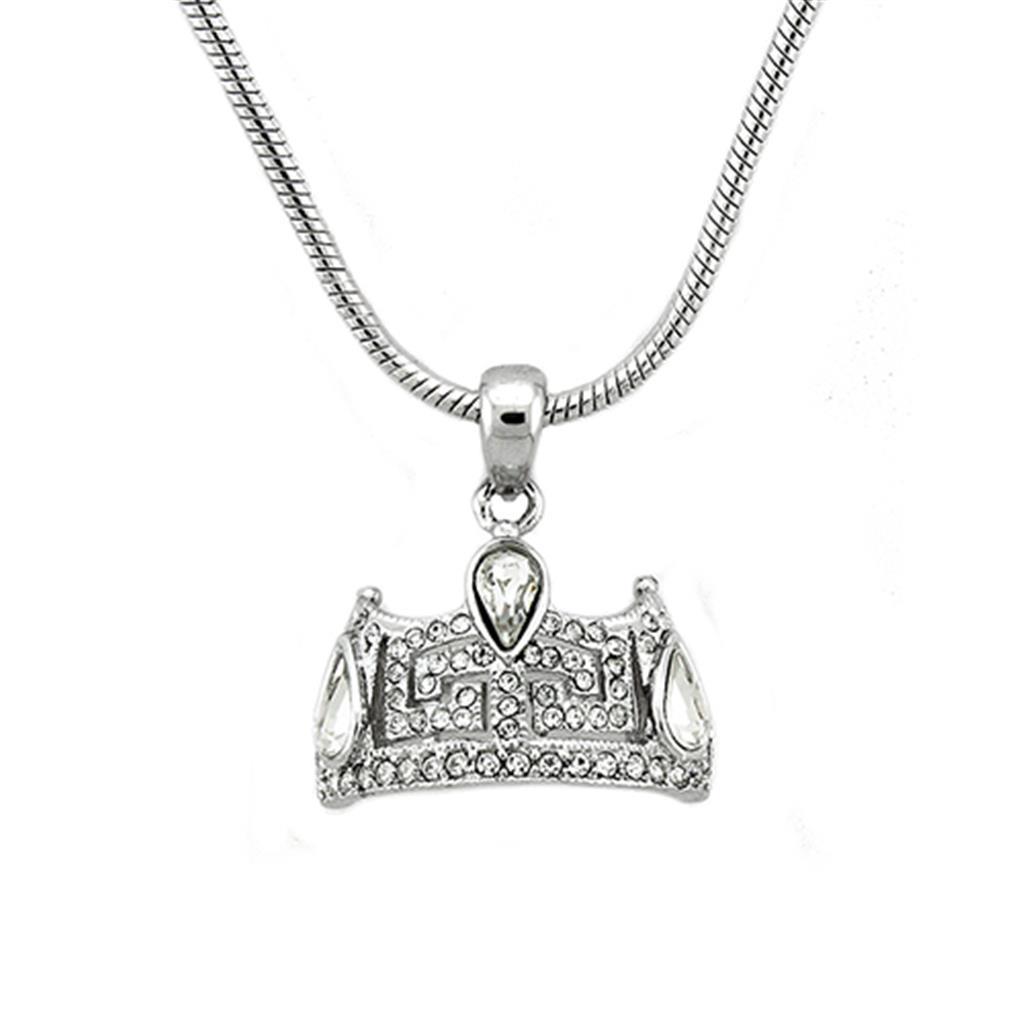 LOA1353 - Rhodium Brass Chain Pendant with Top Grade Crystal  in Clear-0