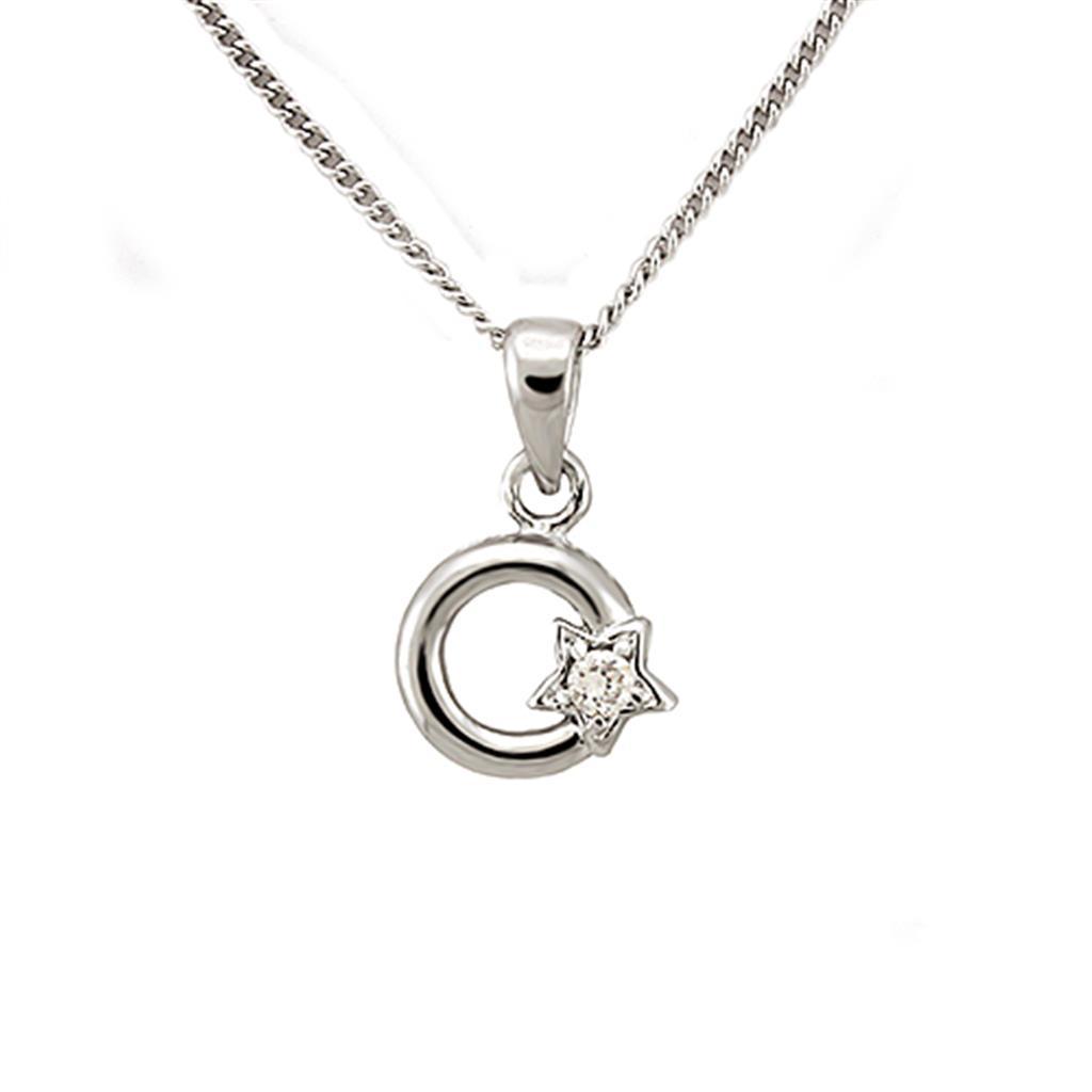 LOA1354 - Rhodium Brass Chain Pendant with AAA Grade CZ  in Clear-0