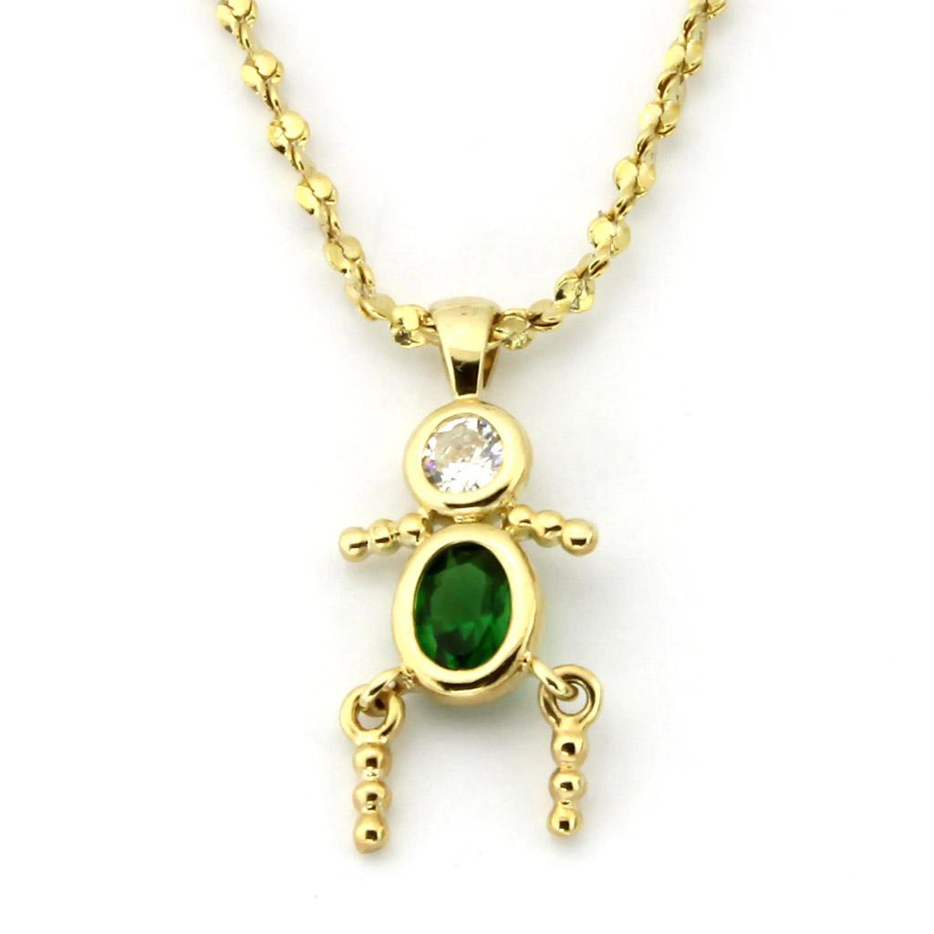 LOA1358 - Gold Brass Chain Pendant with AAA Grade CZ  in Emerald-0
