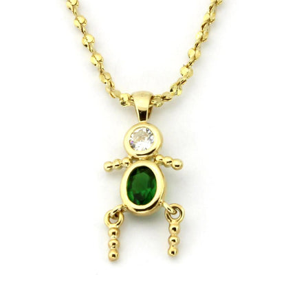 LOA1358 - Gold Brass Chain Pendant with AAA Grade CZ  in Emerald-0