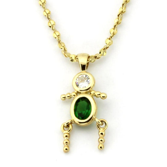 LOA1358 - Gold Brass Chain Pendant with AAA Grade CZ  in Emerald-0