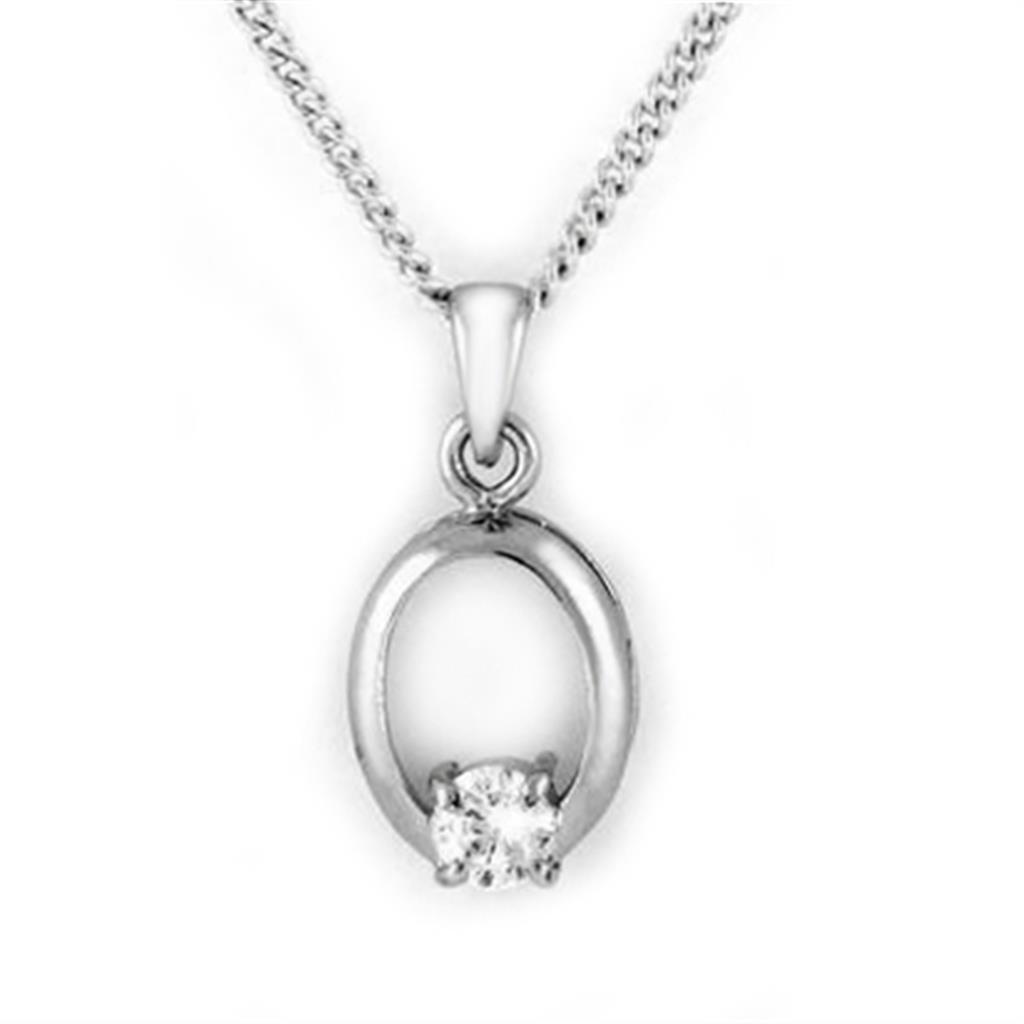 LOA1360 - Rhodium Brass Chain Pendant with AAA Grade CZ  in Clear-0