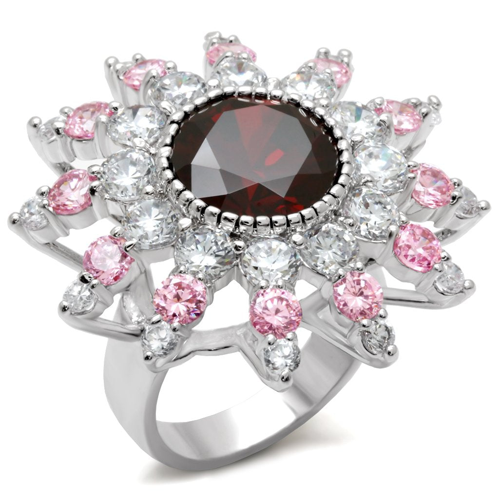 LOA458 - Rhodium Brass Ring with AAA Grade CZ  in Multi Color-0