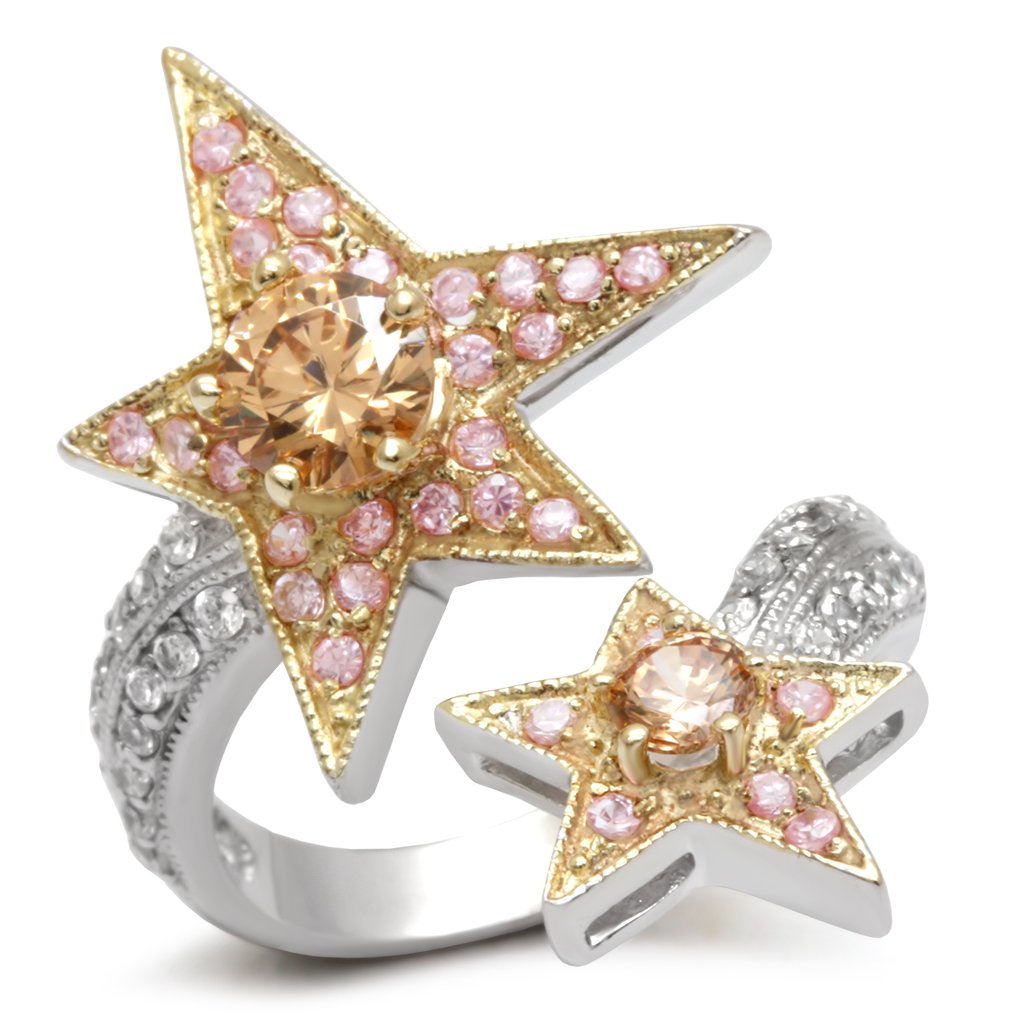 LOA501 - Reverse Two-Tone Brass Ring with AAA Grade CZ  in Champagne-0