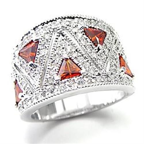 LOA504 - Rhodium Brass Ring with AAA Grade CZ  in Garnet-0