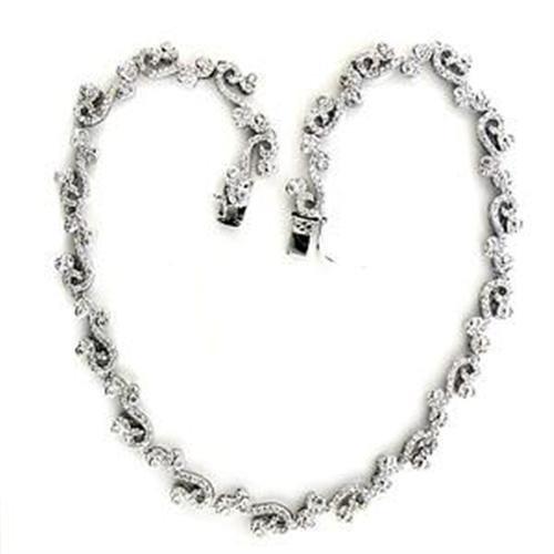 LOA558 - Rhodium 925 Sterling Silver Necklace with AAA Grade CZ  in Clear-0