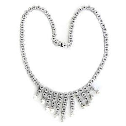LOA559 - Rhodium 925 Sterling Silver Necklace with Synthetic Pearl in White-0