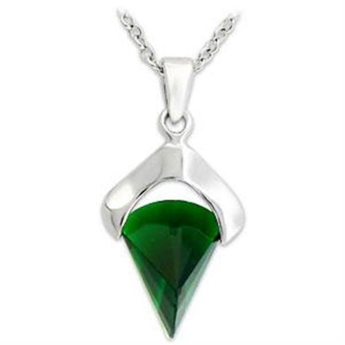 LOA566 - Silver 925 Sterling Silver Pendant with Synthetic Synthetic Glass in Emerald-0