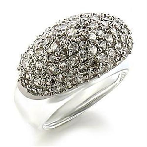 LOA578 - Rhodium Brass Ring with AAA Grade CZ  in Clear-0