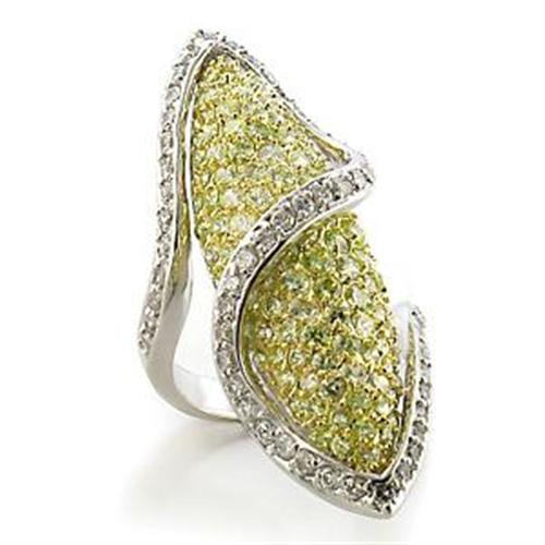 LOA579 - Gold+Rhodium Brass Ring with AAA Grade CZ  in Apple Green color-0