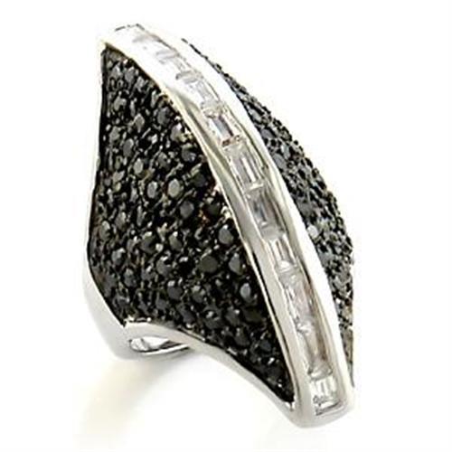 LOA581 - Rhodium + Ruthenium Brass Ring with AAA Grade CZ  in Jet-0