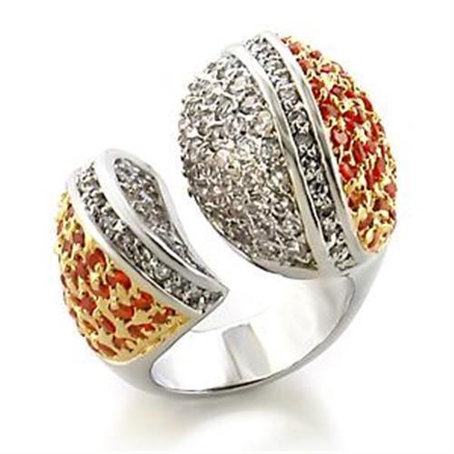 LOA587 - Gold+Rhodium Brass Ring with AAA Grade CZ  in Orange-0