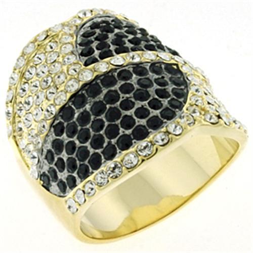 LOA607 - Gold & Brush Brass Ring with Top Grade Crystal  in Multi Color-0