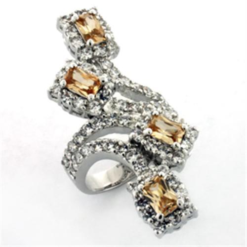 LOA669 - Rhodium Brass Ring with AAA Grade CZ  in Multi Color-0