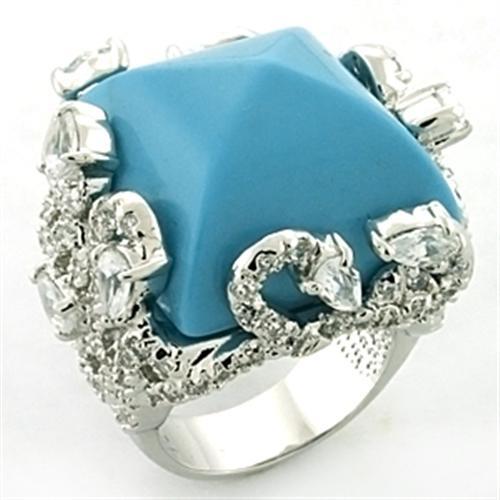 LOA683 - Rhodium Brass Ring with Synthetic Turquoise in Sea Blue-0