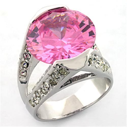 LOA686 - Rhodium Brass Ring with AAA Grade CZ  in Rose-0