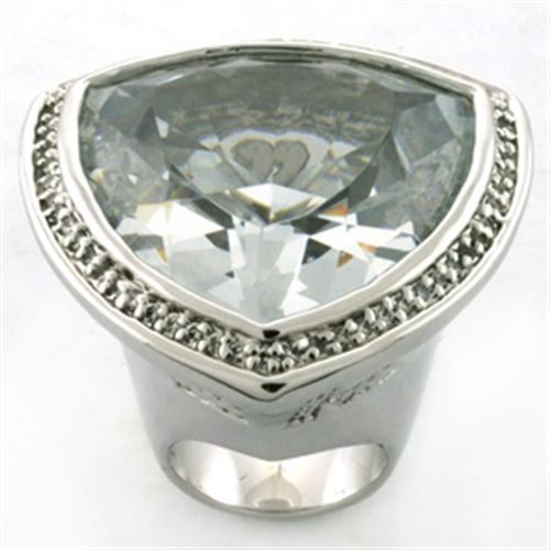 LOA727 - Rhodium Brass Ring with AAA Grade CZ  in Clear-0