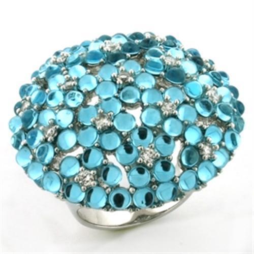 LOA740 - Rhodium Brass Ring with Synthetic Imitation Amber  in Sea Blue-0