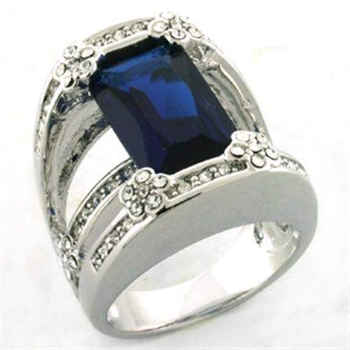 LOA752 - Rhodium Brass Ring with Synthetic Synthetic Glass in Montana-0