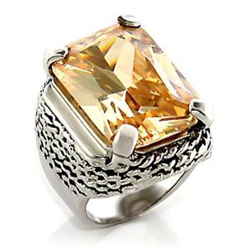 LOA810 - Rhodium Brass Ring with AAA Grade CZ  in Champagne-0
