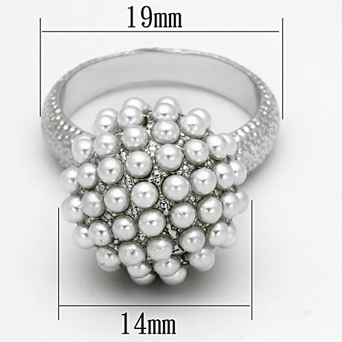 LOA831 - Rhodium Brass Ring with Synthetic Pearl in White-1