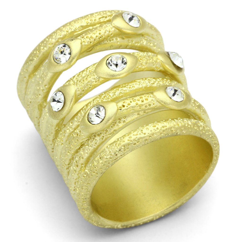 LOA833 - Matte Gold Brass Ring with Top Grade Crystal  in Clear-0