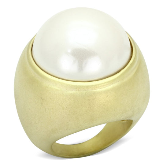 LOA835 - Matte Gold Brass Ring with Synthetic Pearl in White-0