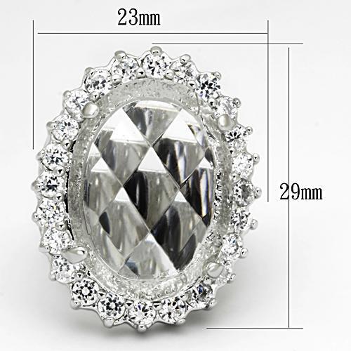 LOA836 - Rhodium Brass Ring with Synthetic Synthetic Glass in Clear-1