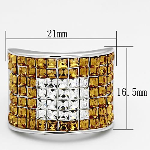 LOA839 - Rhodium Brass Ring with Top Grade Crystal  in Topaz-1