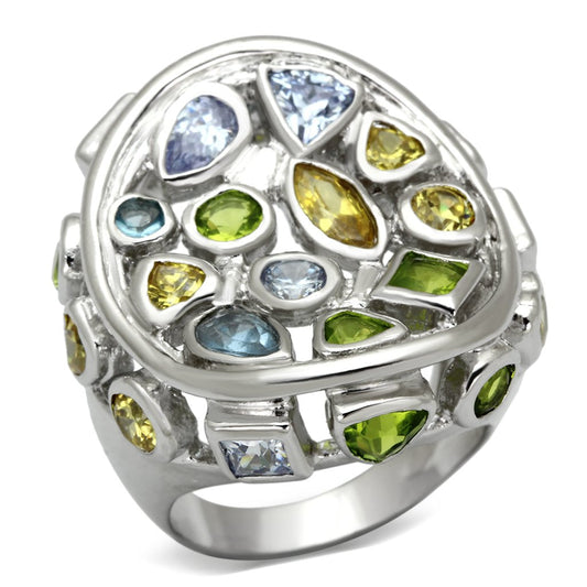 LOA840 - Rhodium Brass Ring with Assorted  in Multi Color-0