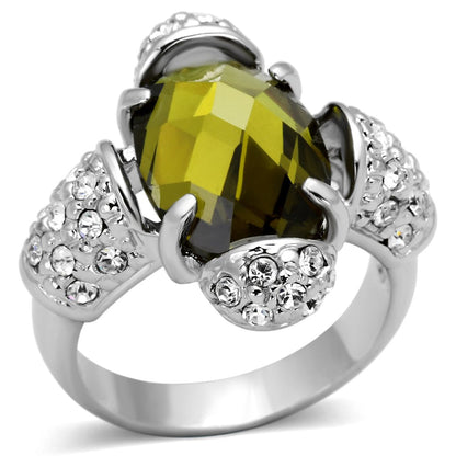 LOA842 - Rhodium Brass Ring with AAA Grade CZ  in Olivine color-0
