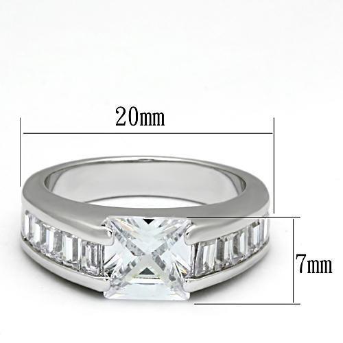 LOA843 - Rhodium Brass Ring with AAA Grade CZ  in Clear-1